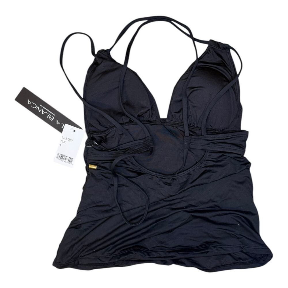 La Blanca‎ Women’s Size 4 Black Island Goddess Cross Back Tankini Swim Top NWT